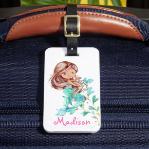 Adorable African American Mermaid Girls Luggage Tag