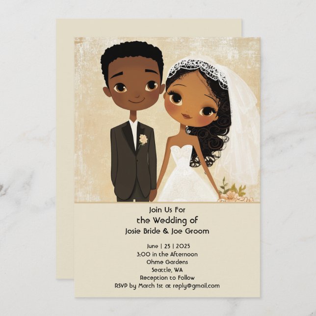 Adorable African American wedding invitation (Front/Back)