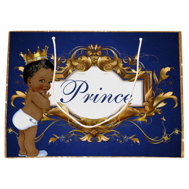 Adorable African Prince Royal Blue/Gold Gift Bag (Front)