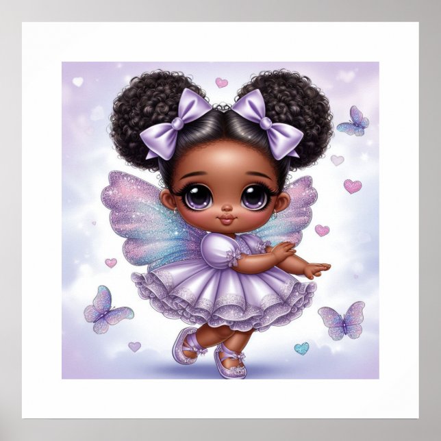 Adorable Afro Puff Baby Girl Pastel Purple Poster (Front)