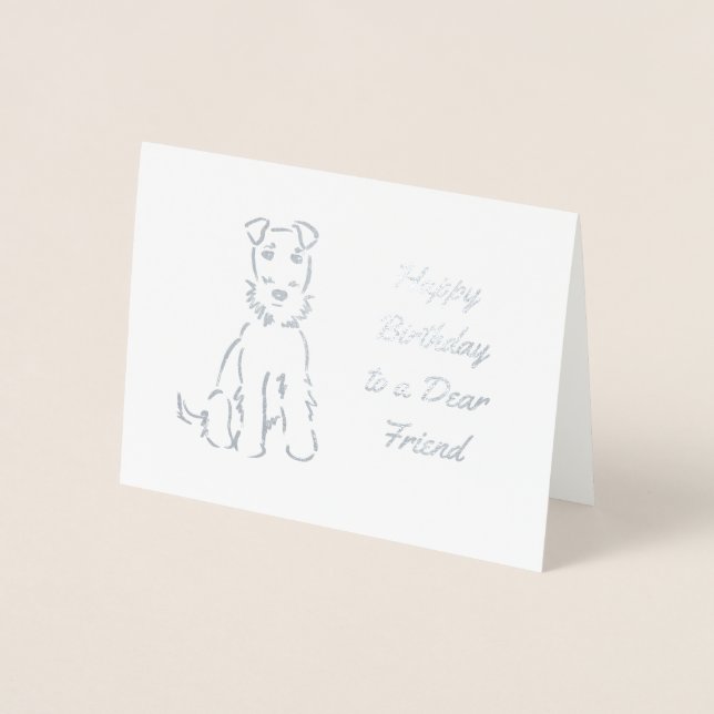 Adorable Airedale Terrier Sketch on Customisable Foil Card (Front)