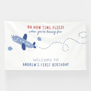 Adorable Airplane How Time Flies Birthday Party Banner