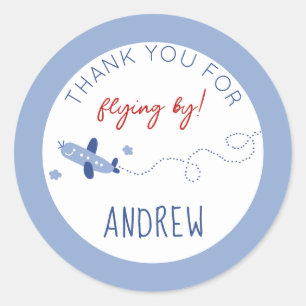Adorable Airplane How Time Flies Thank You Classic Round Sticker