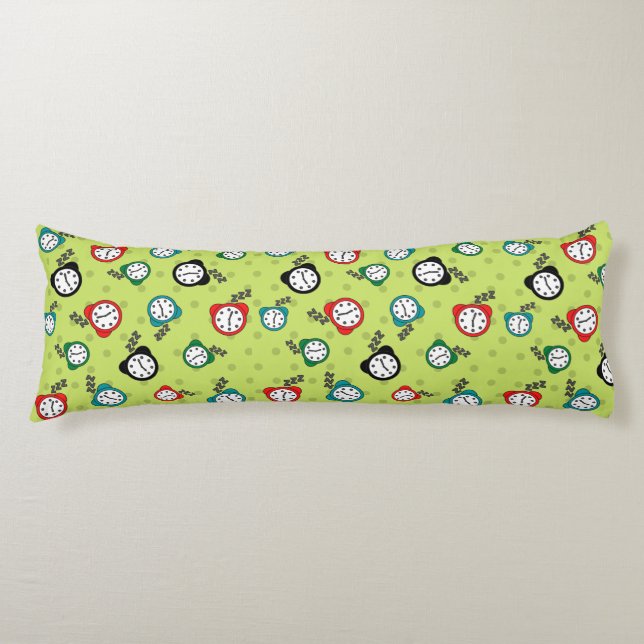 Adorable alarm clock green blue red pattern body cushion (Front)