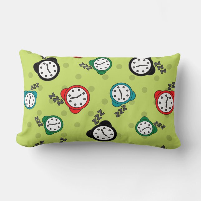 Adorable alarm clock green blue red pattern lumbar cushion (Front)