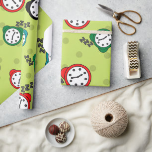 Adorable alarm clock green red blue Wrapping Paper