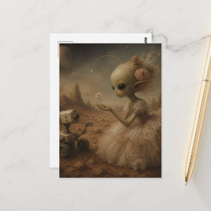 Adorable Alien and Robot Camera Fantasy Postcard