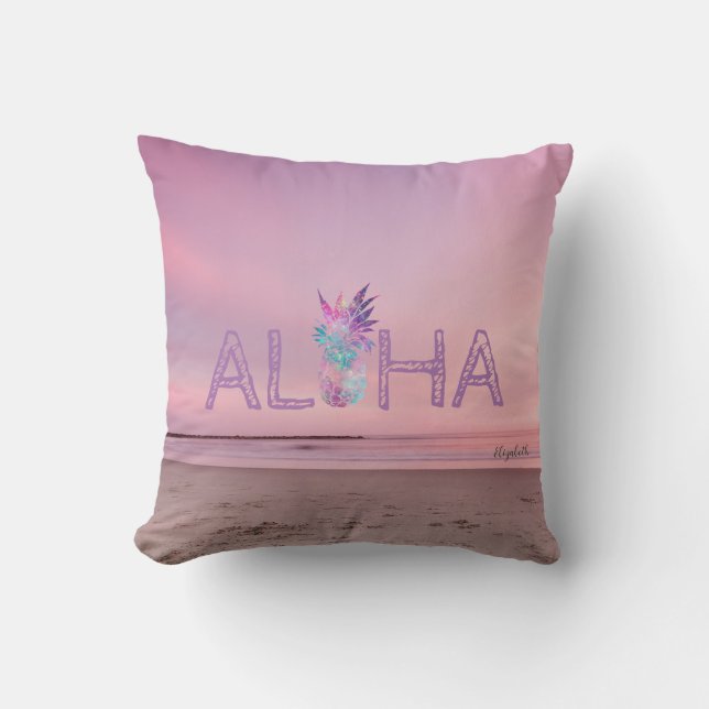 Adorable Aloha Hawaiian Pineapple,Beach Sunset Cushion (Front)