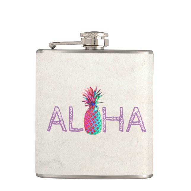 Adorable Aloha Hawaiian Pineapple Hip Flask (Front)