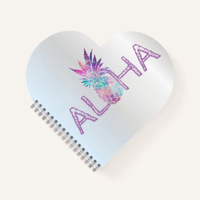 Adorable Aloha Hawaiian Pineapple, Silver Notebook (Front)