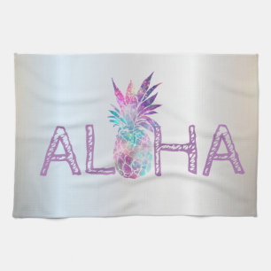 Adorable Aloha Hawaiian Pineapple, Silver Tea Towel