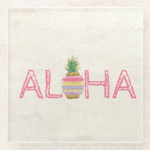 Adorable Aloha Hawaiian Striped Pineapple  Glass Coaster