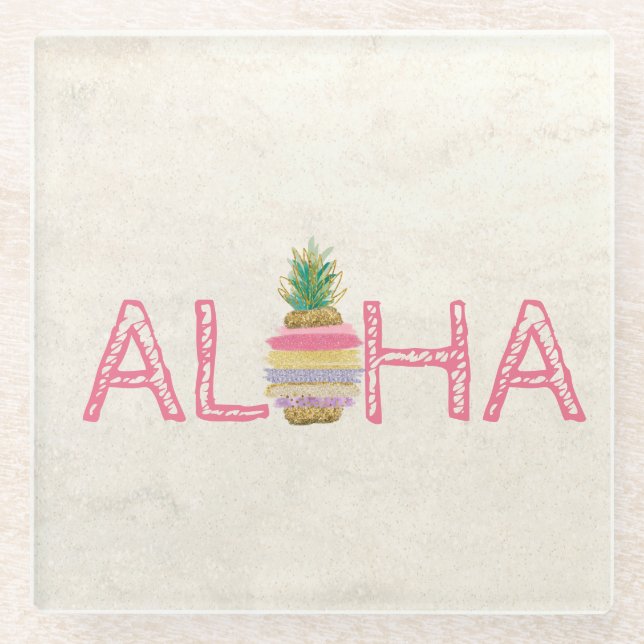 Adorable Aloha Hawaiian Striped Pineapple  Glass Coaster (Front)