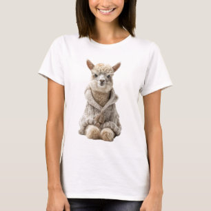 Adorable Alpaca in Hand-Knitted Woollen Hoodie T-Shirt