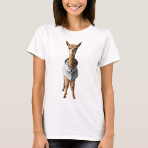 Adorable Alpaca in Handcrafted Knit Poncho T-Shirt