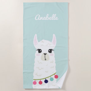 Adorable Alpaca Personalised Kids Beach Towel
