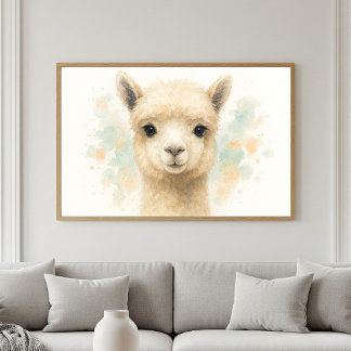 Adorable Alpaca Watercolor Portrait Poster