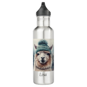 Adorable alpaca wearing blue beanie  710 ml water bottle