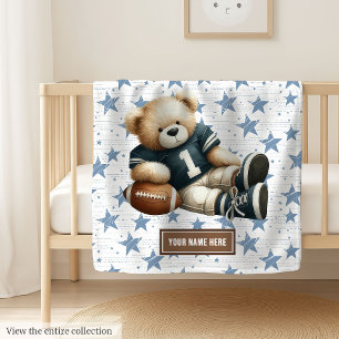 Adorable American Football Teddy Bear Personalized Fleece Blanket