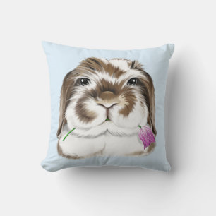 Adorable American Fuzzy Lop Rabbit with pink Tulip Cushion