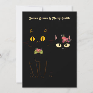 Adorable Amorous Black Cats Yellow eyes  Wedding Invitation