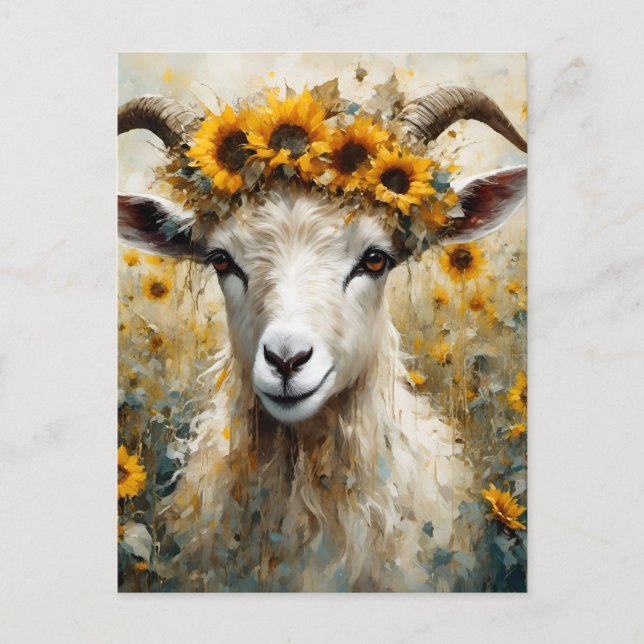 Adorable Angora Goat in the Sunflower Fields Postcard (Front)