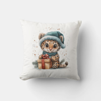 Adorable Animal Baby Leopard in Santa Hat w/ Gift Cushion