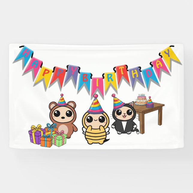 Adorable Animal Birthday Banner | Custom Kids Part (Horizontal)