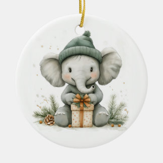 Adorable Animal Christmas Series Baby Elephant Ceramic Ornament