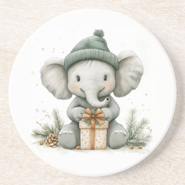 Adorable Animal Christmas Series Baby Elephant Coaster (Front)