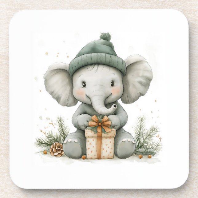Adorable Animal Christmas Series Baby Elephant Coaster (Front)