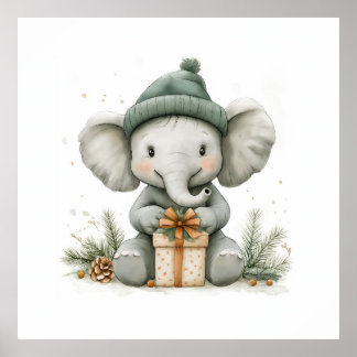Adorable Animal Christmas Series Baby Elephant Poster