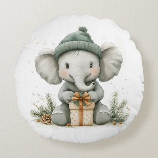 Adorable Animal Christmas Series Baby Elephant Round Cushion
