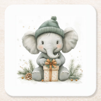 Adorable Animal Christmas Series Baby Elephant Square Paper Coaster