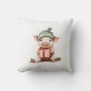 Adorable Animal Christmas Series Baby Pig in Hat Cushion