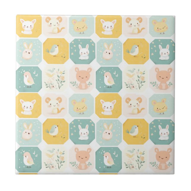 Adorable Animal Collage Designs  Ceramic Tile (Front)