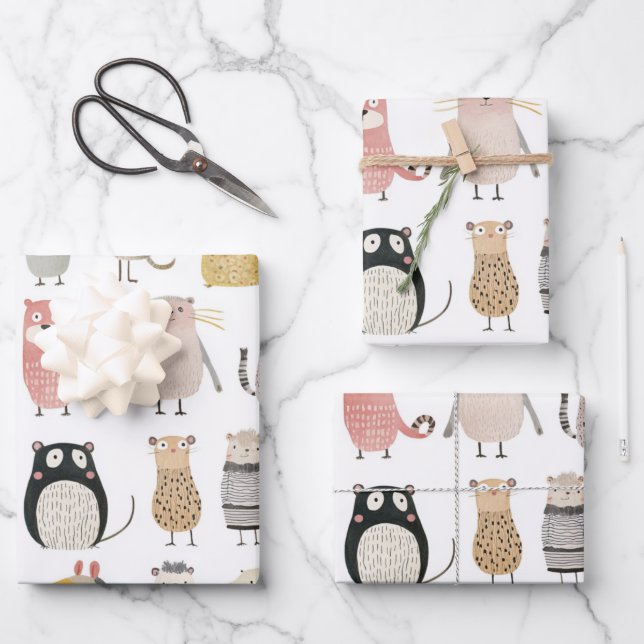Adorable Animal Collection Wrapping Paper Sheet (Front)