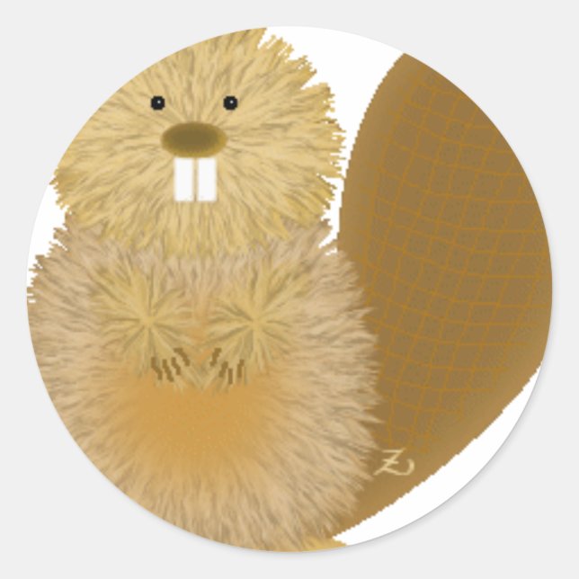 Adorable Animal Drawings: Beaver Classic Round Sticker (Front)
