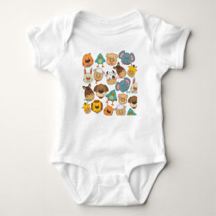 Adorable animal farm elephant rabbits cows white baby bodysuit
