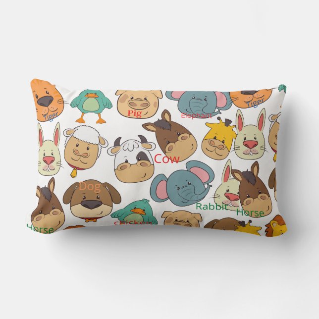Adorable animal farm pig rabbits cows kids lumbar cushion (Front)
