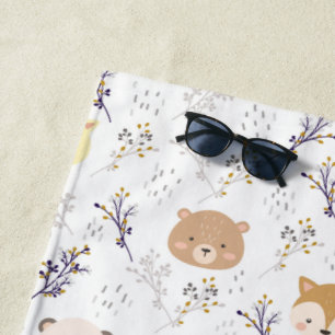 Adorable Animal Head And Floral Pattern Beach Towel