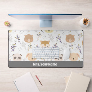 Adorable Animal Head And Floral Pattern Desk Mat
