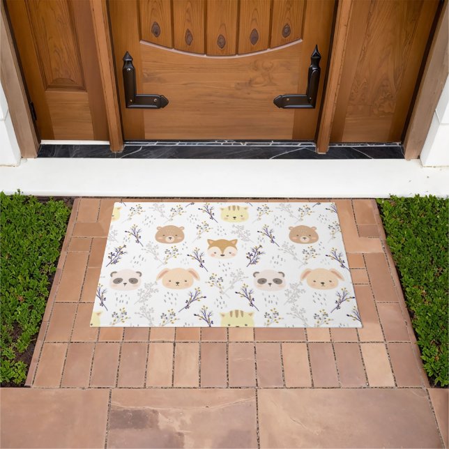 Adorable Animal Head And Floral Pattern Doormat (Outdoor)