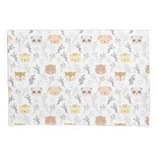 Adorable Animal Head And Floral Pattern Pillowcase