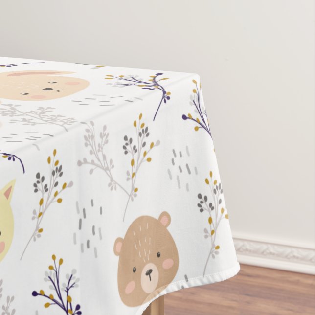 Adorable Animal Head And Floral Pattern Tablecloth (In Situ)