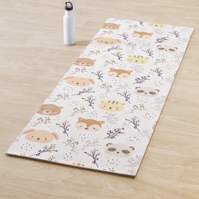 Adorable Animal Head And Floral Pattern Yoga Mat (In Situ)