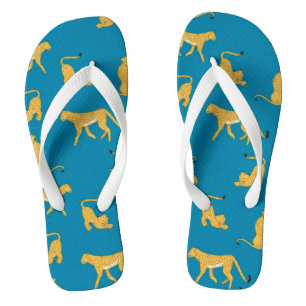 Adorable animal print Cheetah tiger cute chic blue Thongs