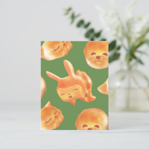Adorable Animal Shaped Bread Pattern Announcement Postcard