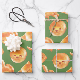 Adorable Animal Shaped Bread Pattern Wrapping Paper Sheet