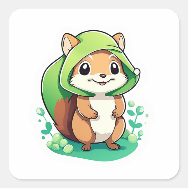 Adorable animal squirrel square sticker (Front)